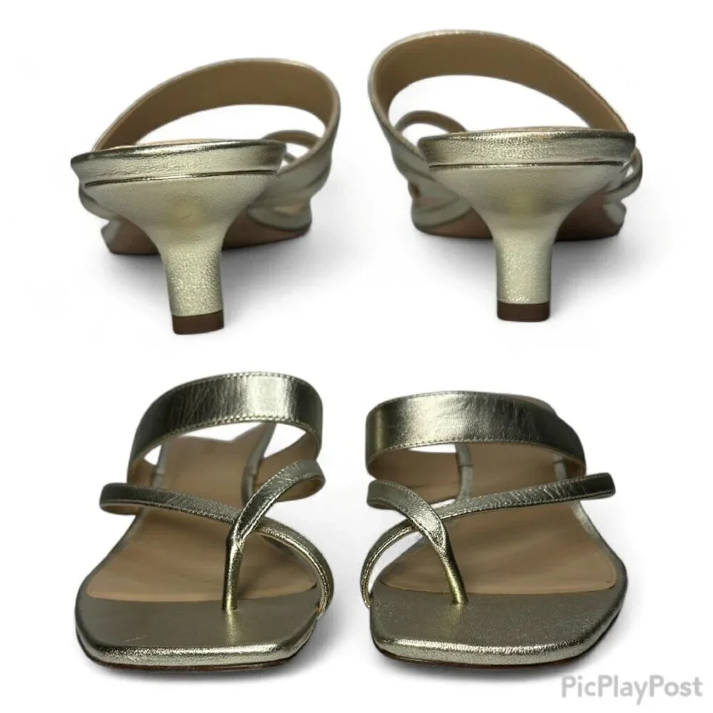 VERONICA BEARD Alanis Strappy Slip On Mid Heel Sandals, Gold, Size 8, NWOB